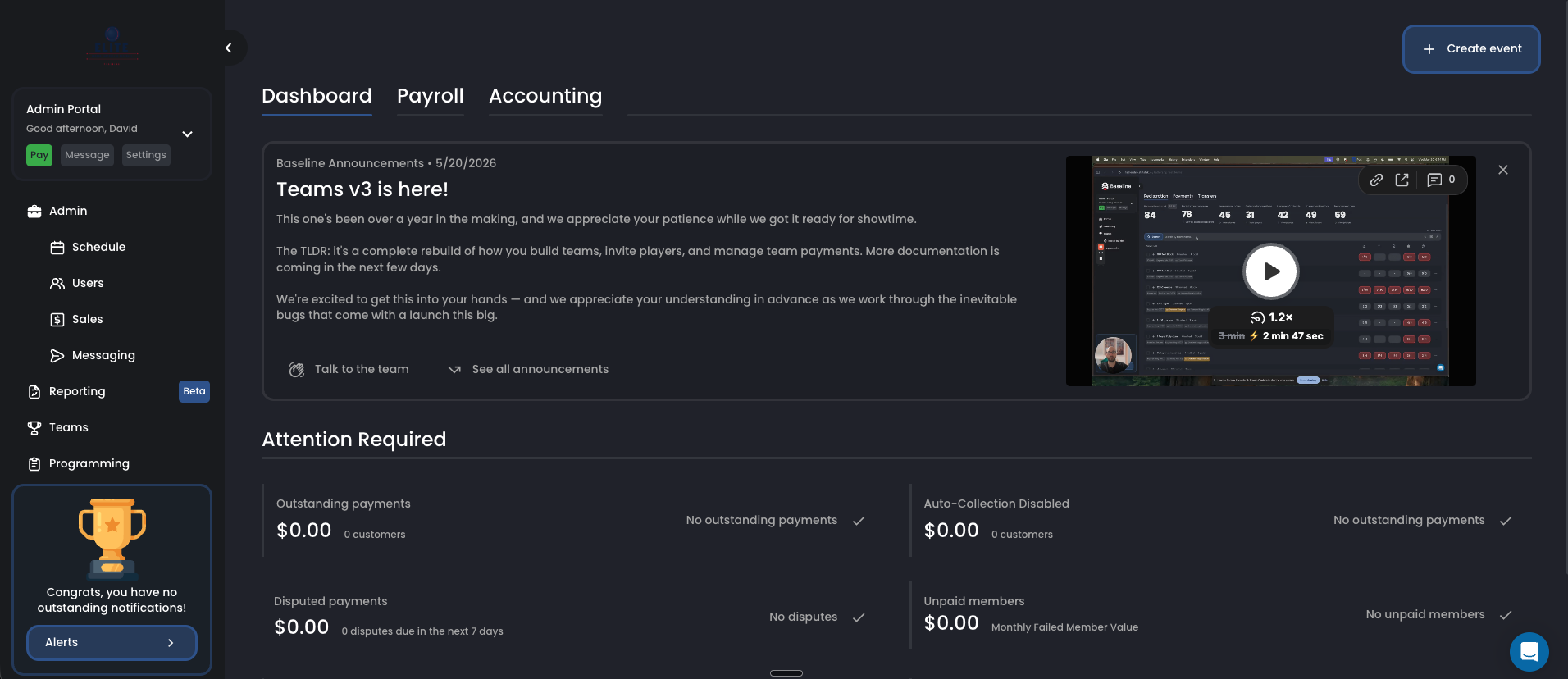 Elite Indoor admin dashboard